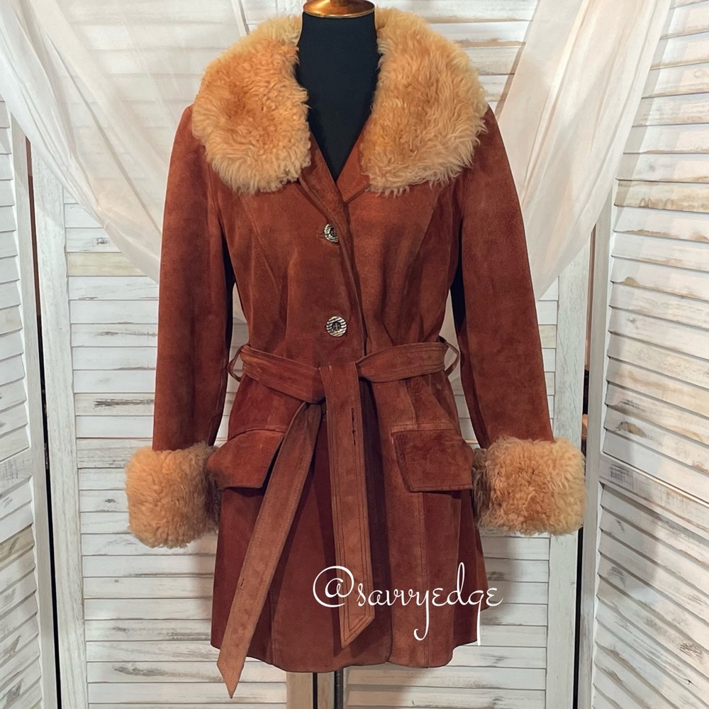 Brown Suede Leather Jacket with Fur Trim